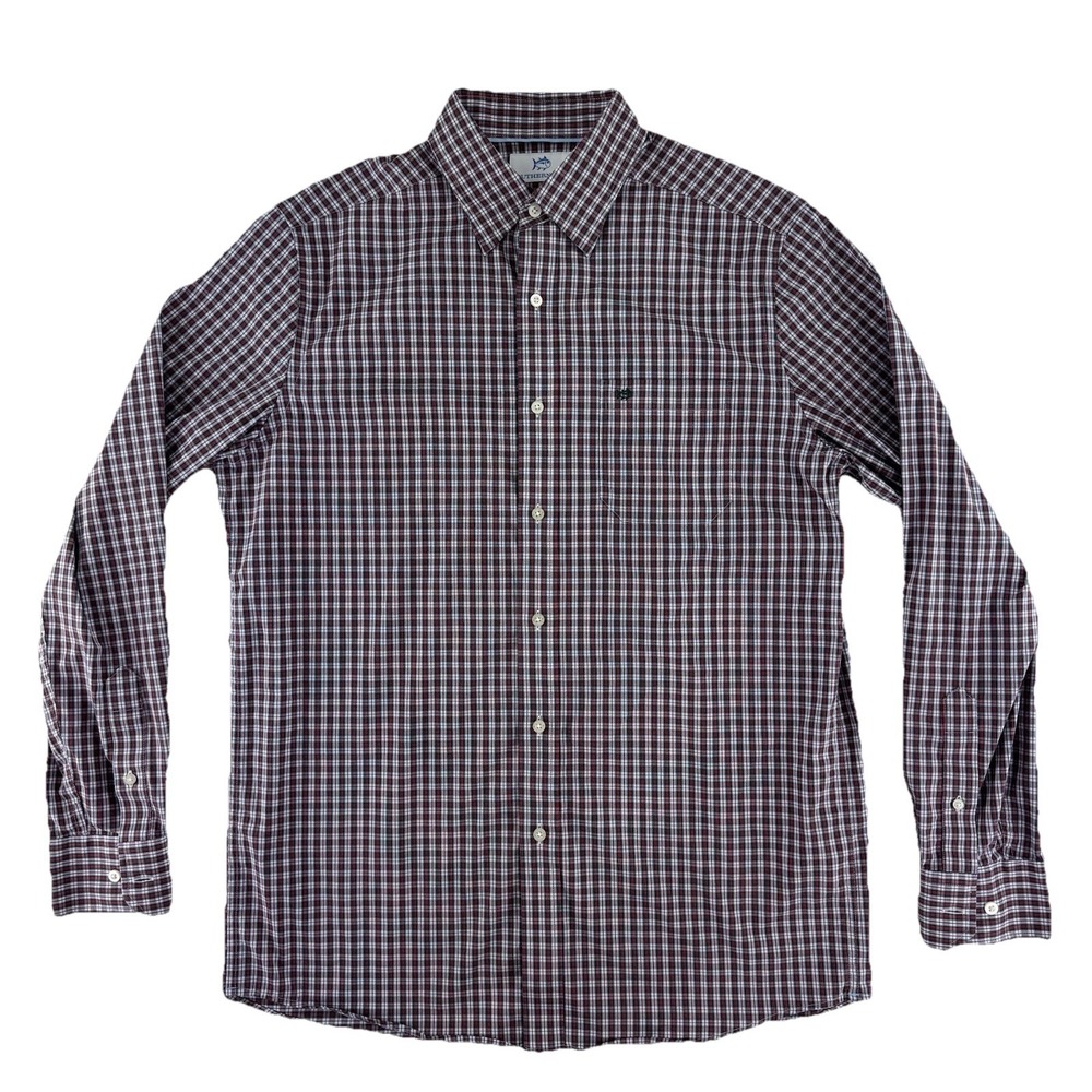 Southern Tide Button Up Shirt Mens Medium Red Blue Plaid Long Sleeve